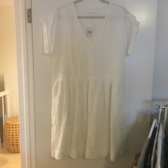 lou and grey linen dress Lou & Grey Striped Linen Cotton Tie Back Mini Pocket Dress